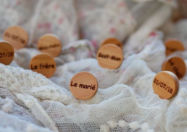 Engraved wooden cufflinks for wedding