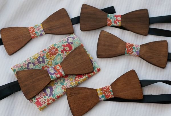 Walnut wood bow ties and Liberty pocket