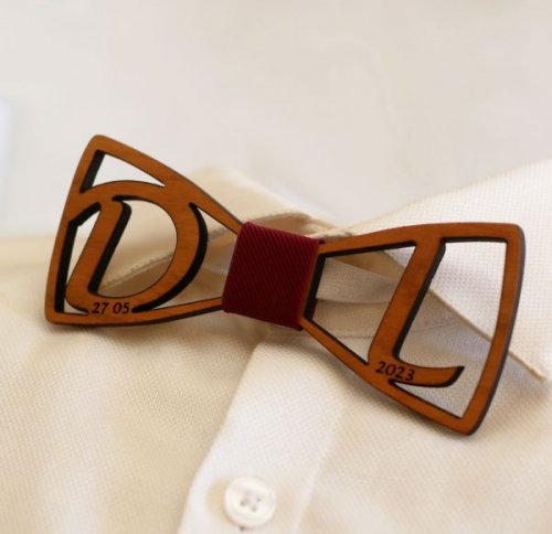 bow tie wood engraved initials