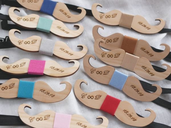 wedding bows wood mustaches