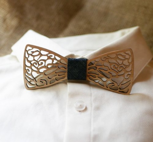 wood lace bow tie
