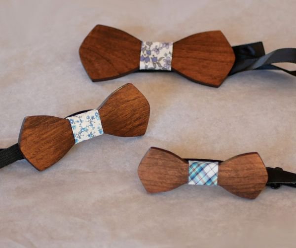 3 sizes of wooden bow ties
