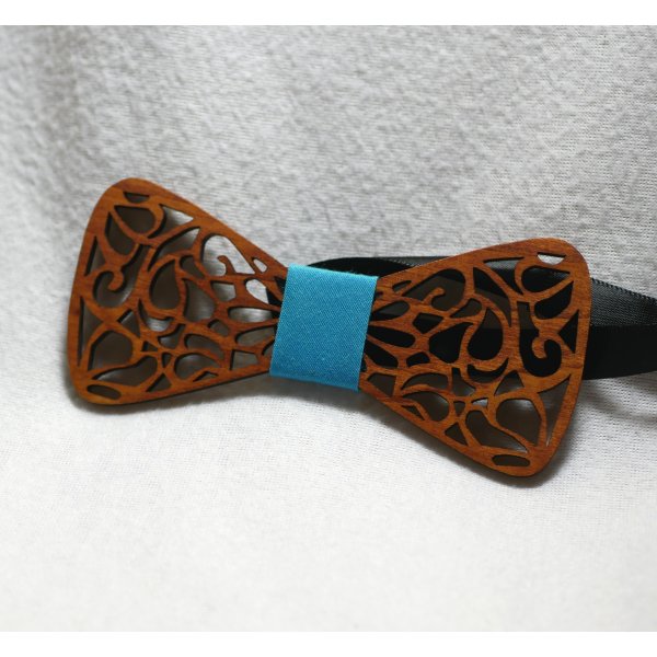 Wooden bow tie with turquoise ribbon