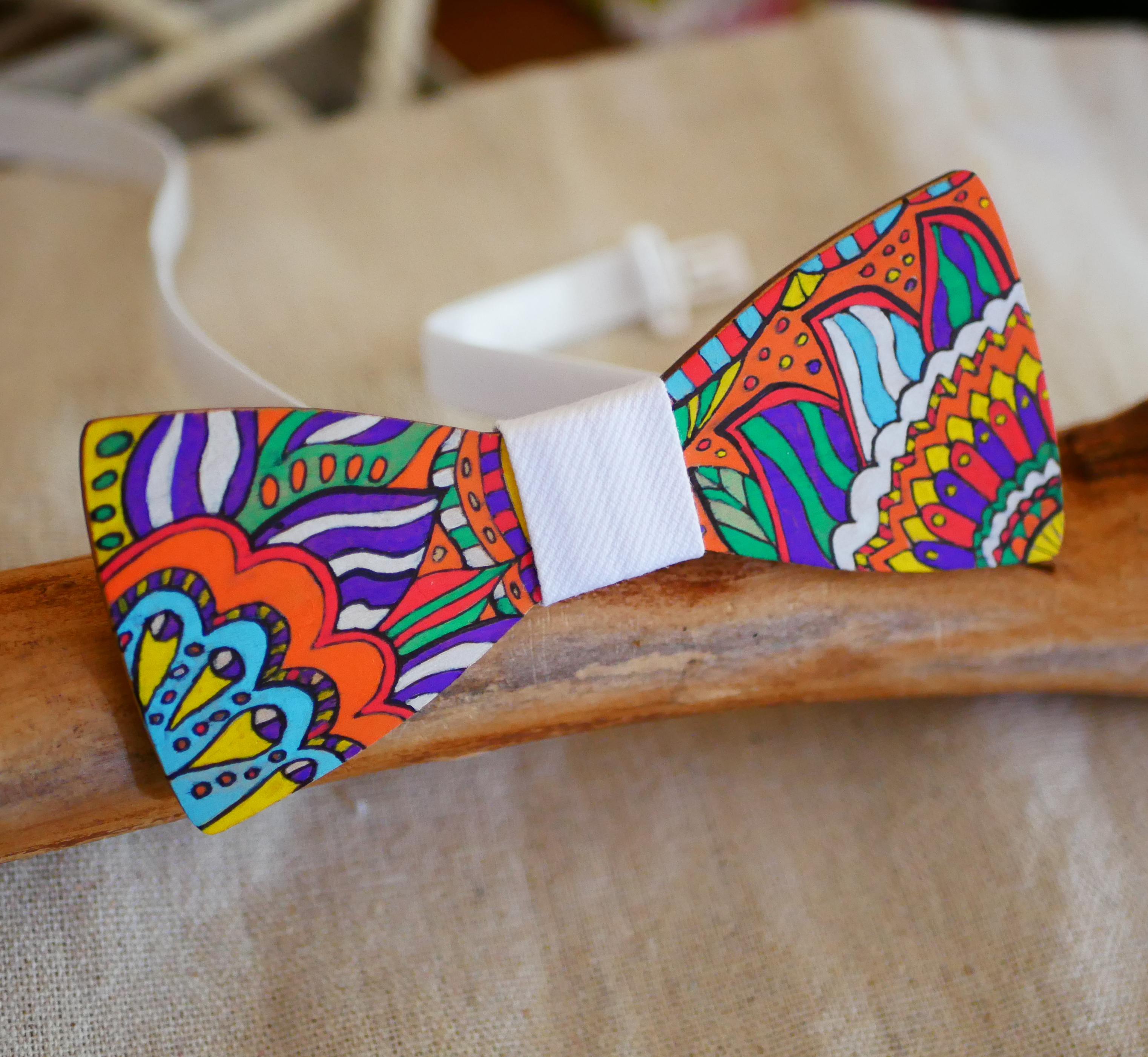 Bohemian bow tie painted with white ribbon