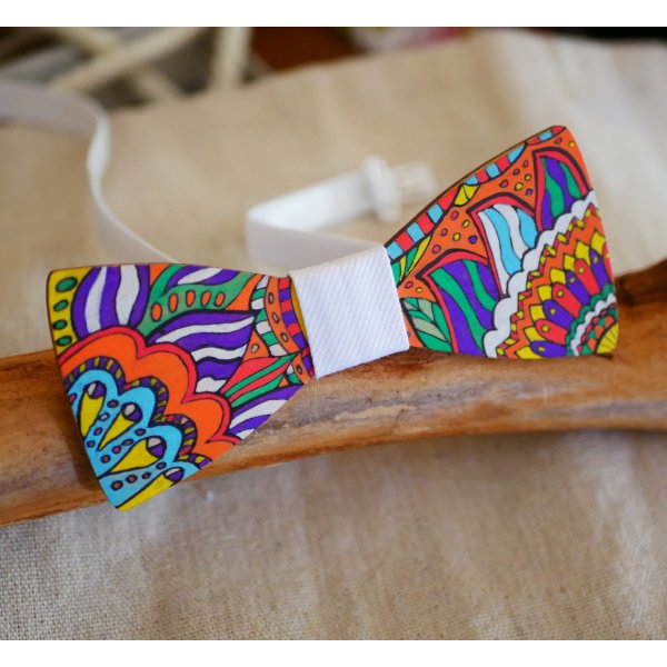 Bohemian bow tie painted with white ribbon
