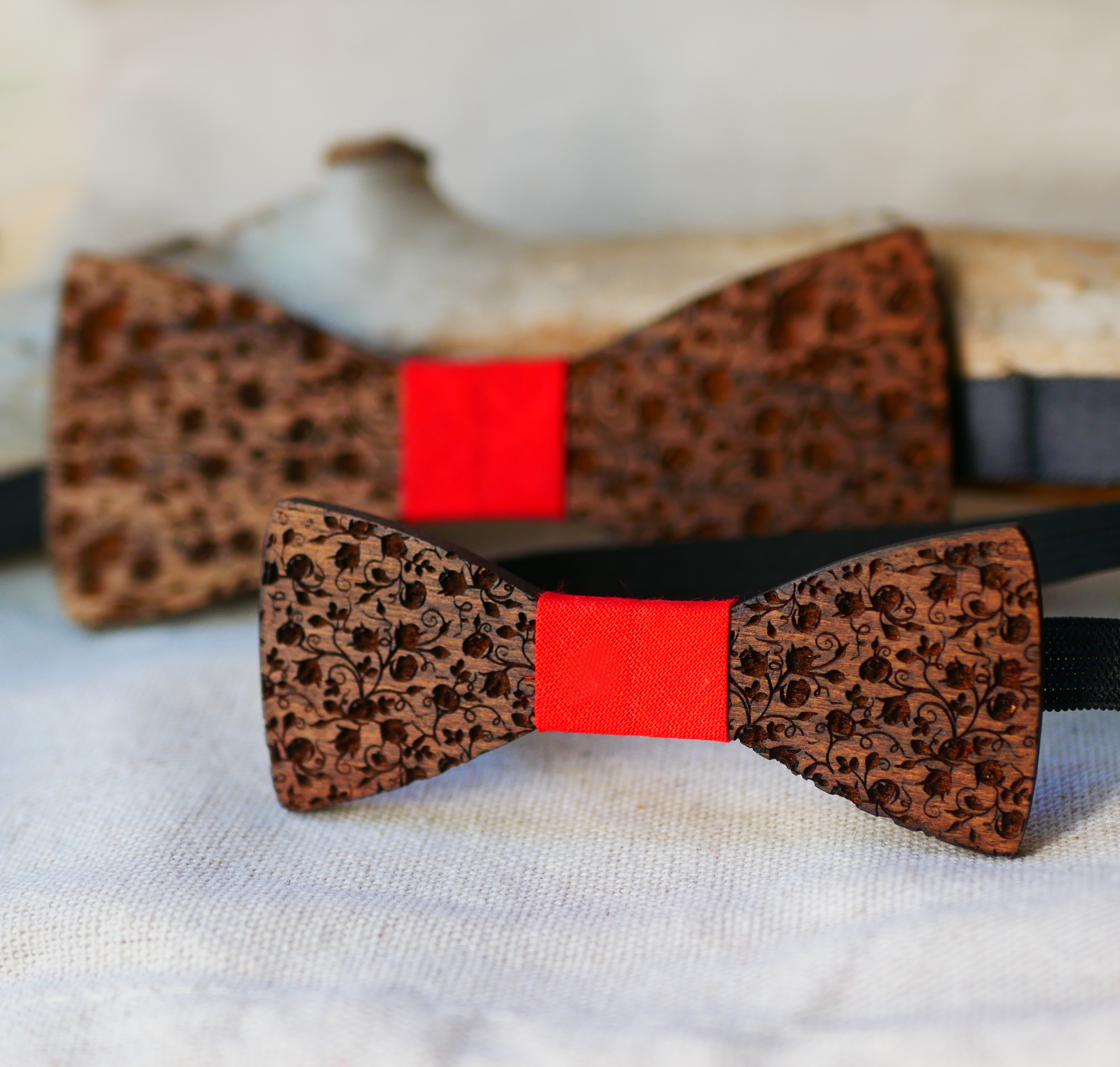 Red ribbon bow ties father and son