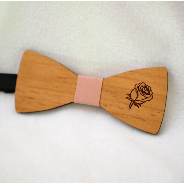 Drawing of a rose engraved on a bow tie
