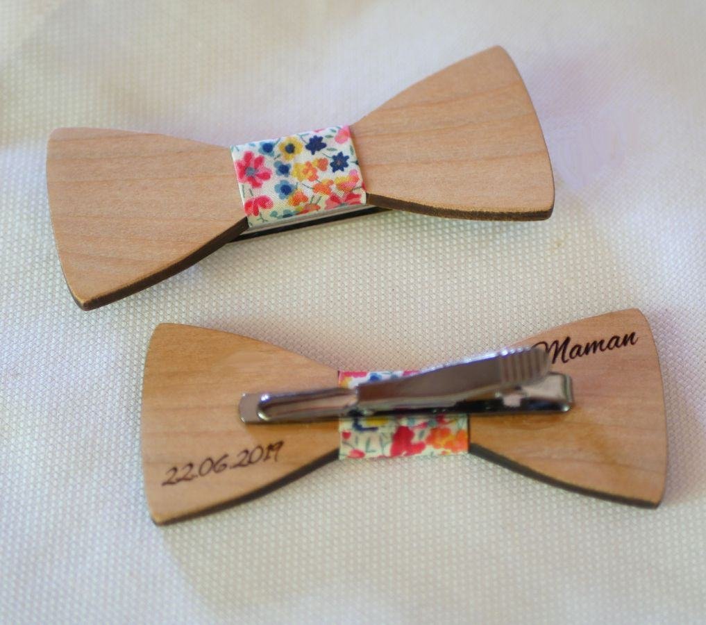 Wooden bow tie with Liberty ribbon and wood customizable