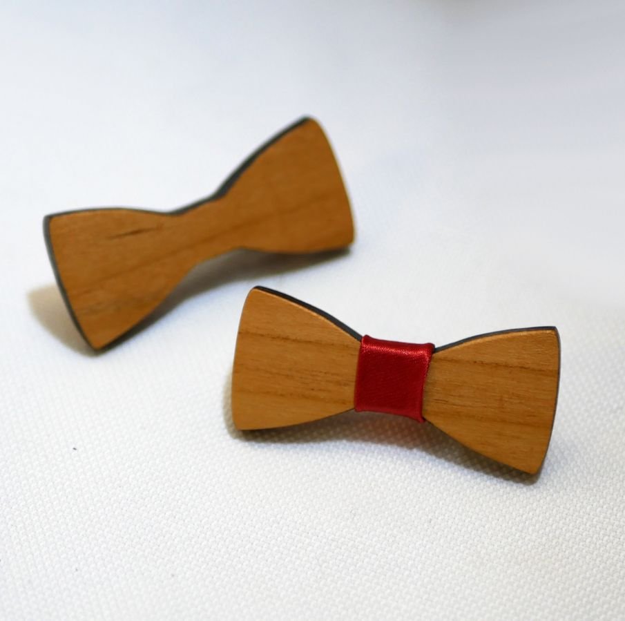 Wooden bow tie Miniature bow tie with customizable ribbon