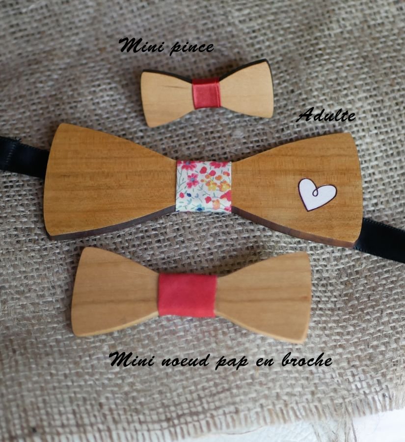 Wooden bow tie Miniature bow tie with customizable ribbon