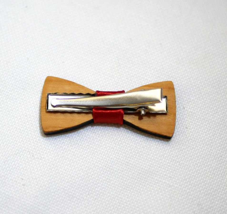 Wooden bow tie Miniature bow tie with customizable ribbon
