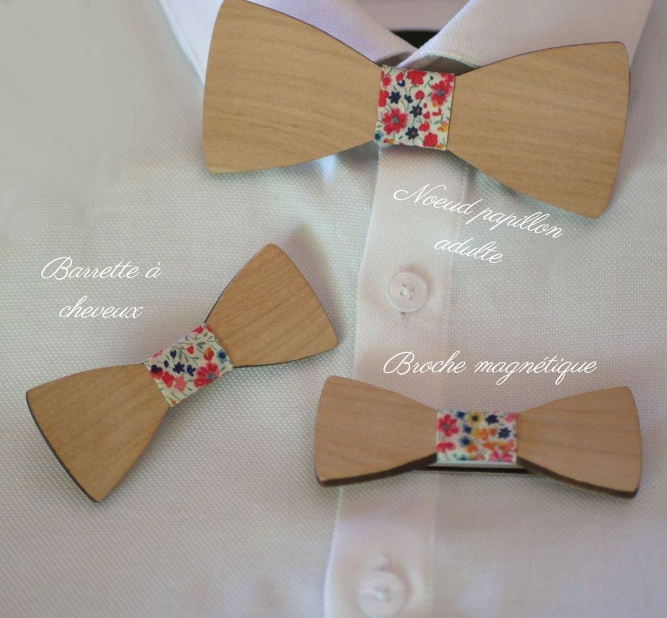 Wooden bow tie with Liberty ribbon and wood customizable