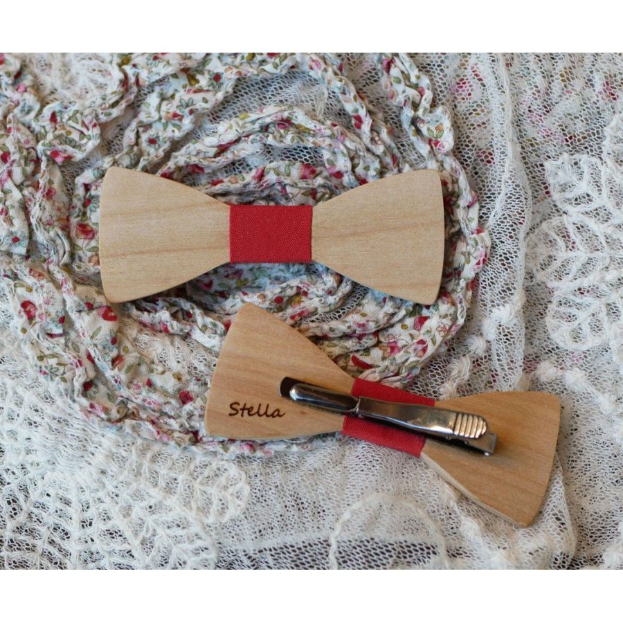 Wooden bow tie with Liberty ribbon and wood customizable