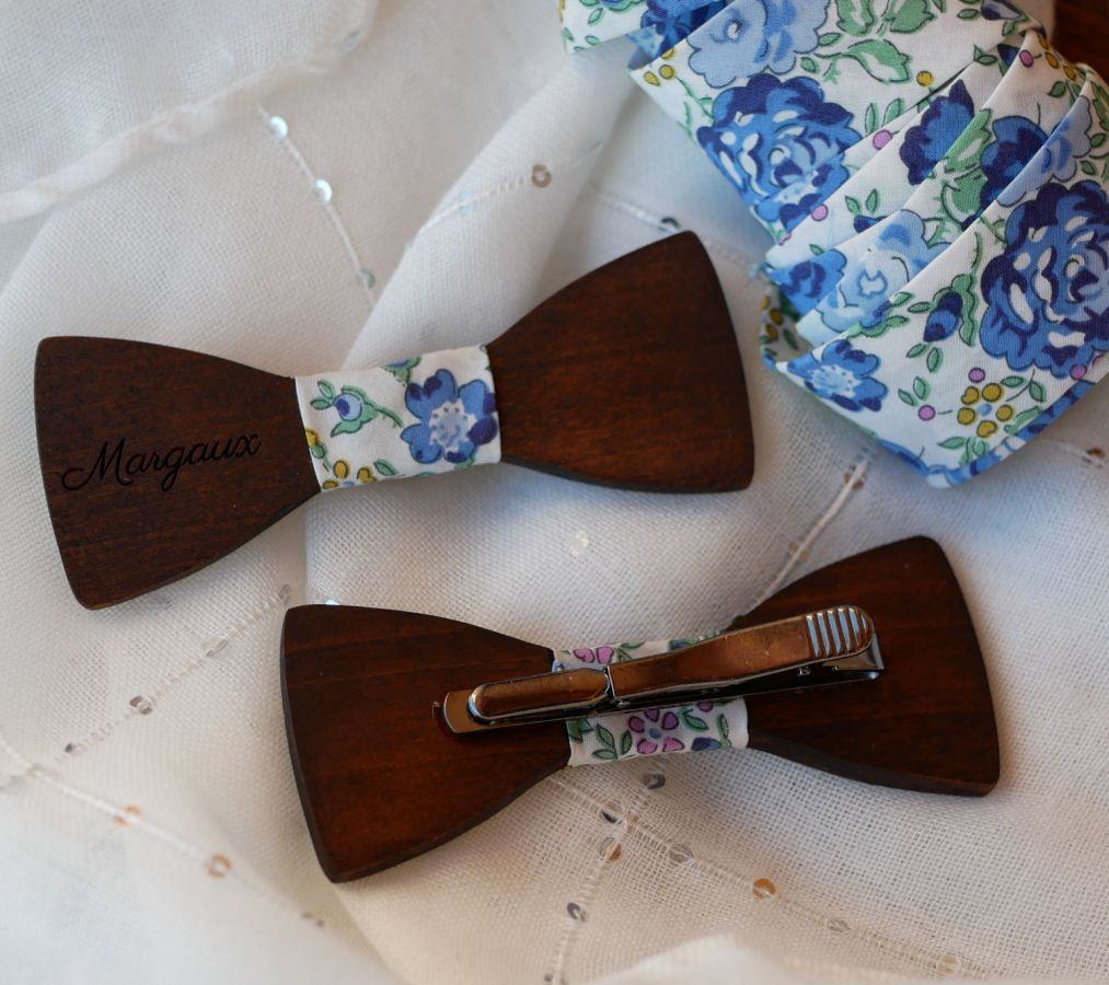 Wooden bow tie with Liberty ribbon and wood customizable