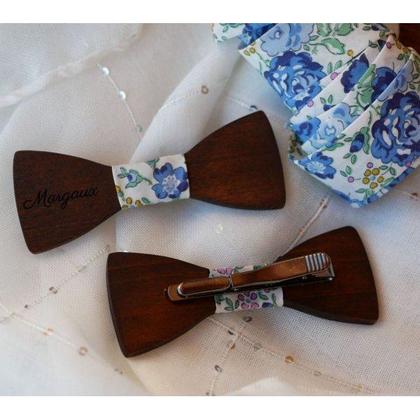 Wooden bow tie with Liberty ribbon and wood customizable