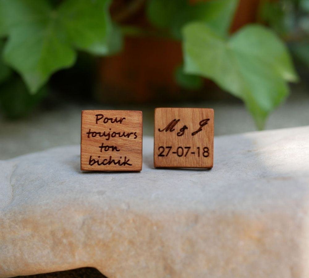 Square wooden cufflinks to personalize