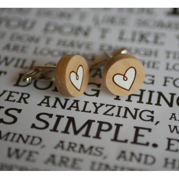 Wooden cufflinks with painted hearts