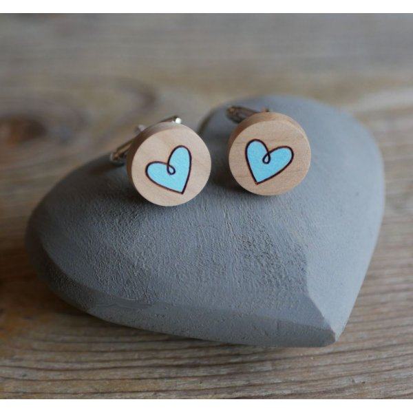 Wooden cufflinks with painted hearts