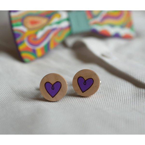 Wooden cufflinks with painted hearts