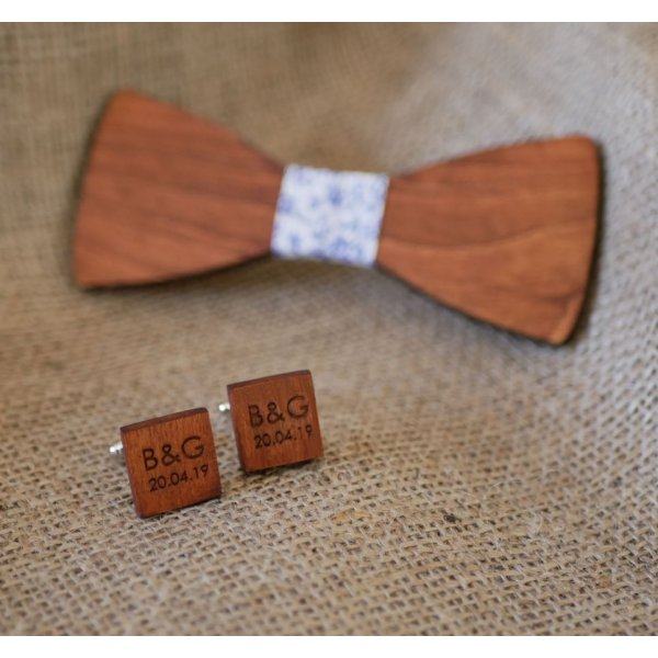 Square cherry wood cufflinks to personalize