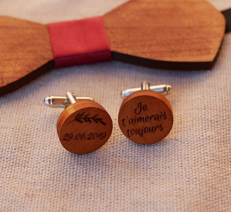 Wooden cufflinks Cherry round to engrave 18mm