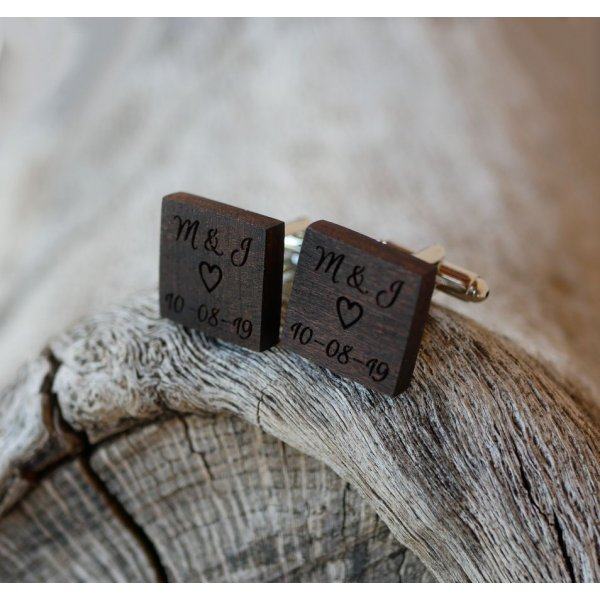 Square cherry wood cufflinks to personalize