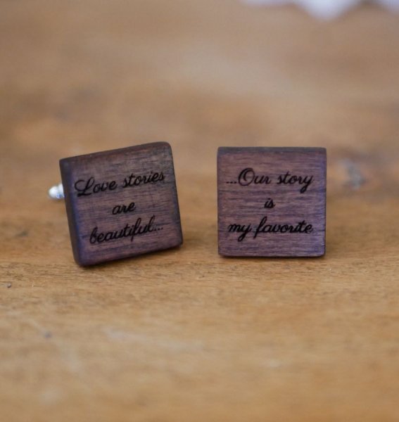 Square cherry wood cufflinks to personalize