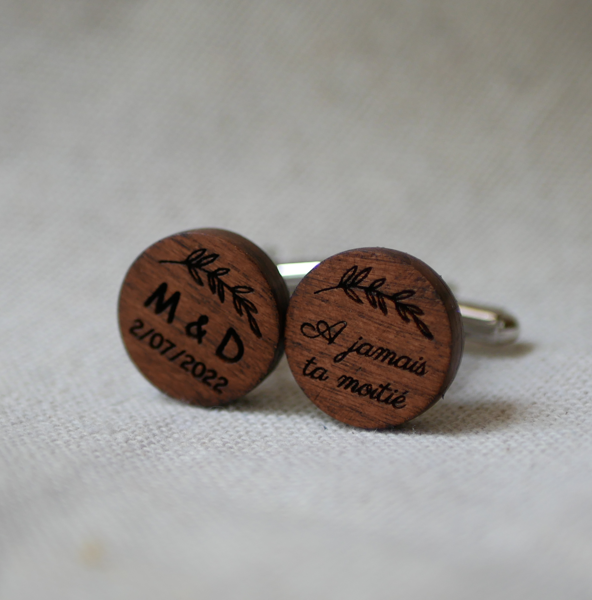 Wooden cufflinks Dark walnut round 18mm for engraving