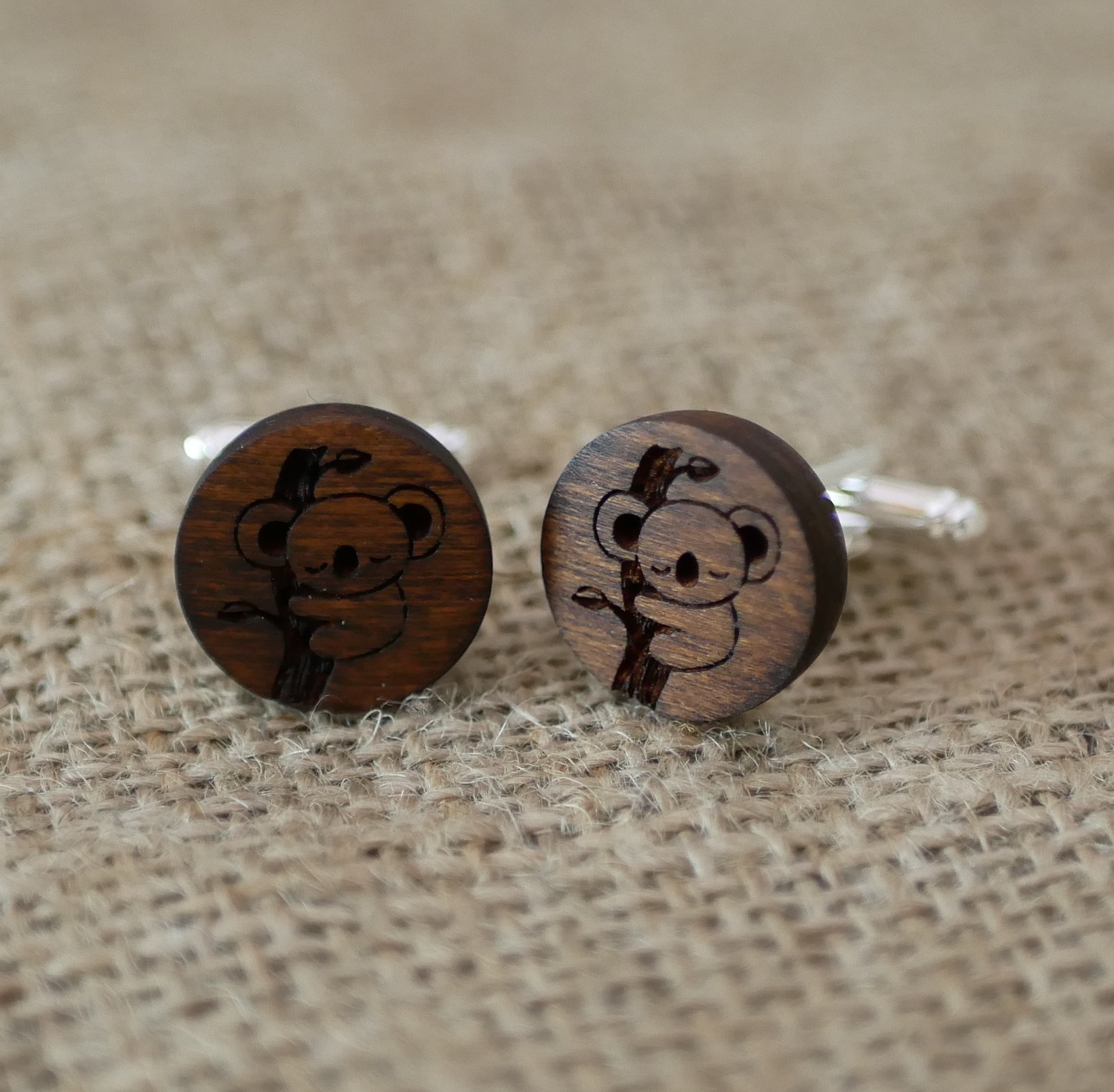 Wooden cufflinks Dark walnut round 18mm for engraving