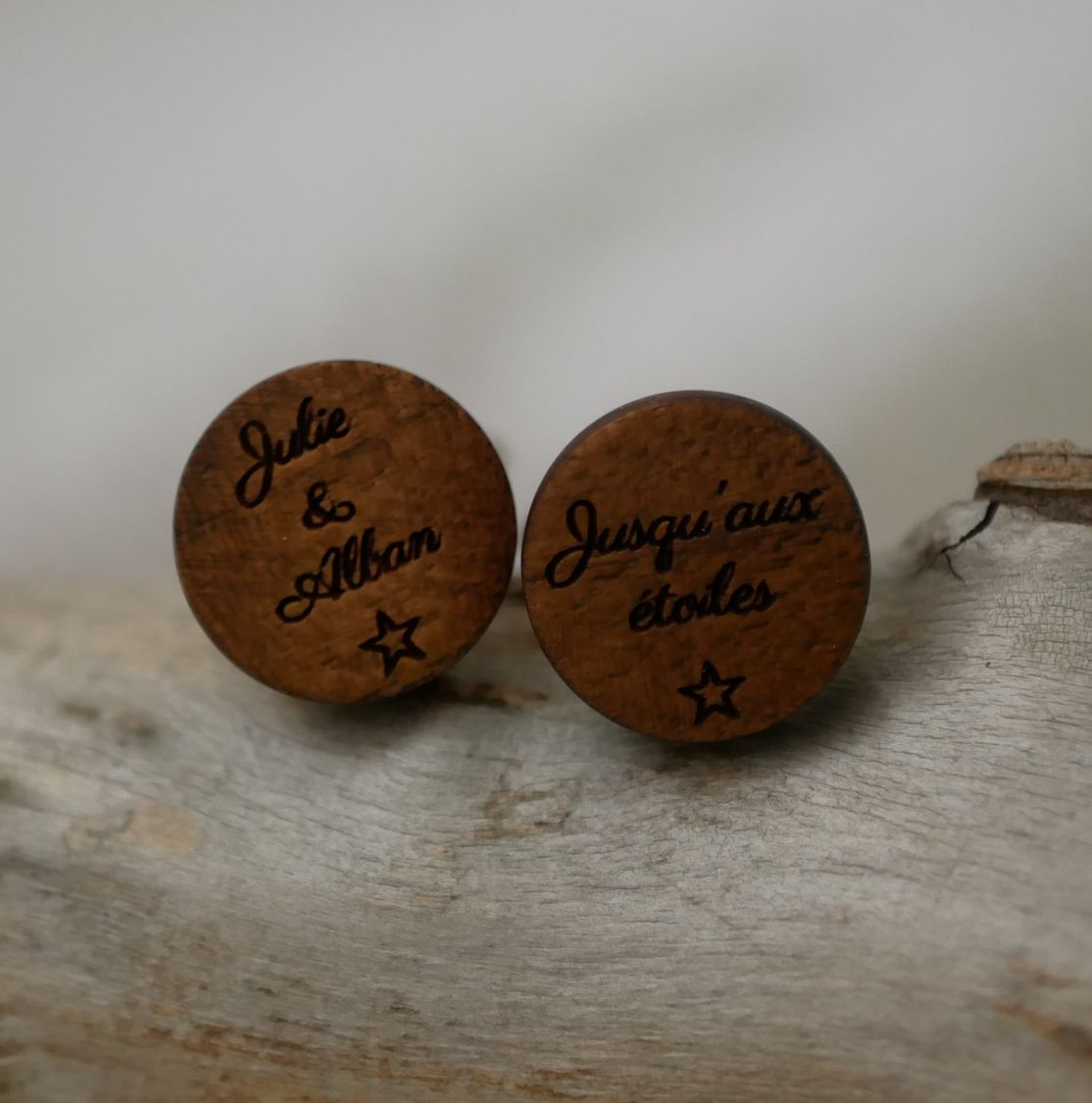 Wooden cufflinks Dark walnut round 18mm for engraving