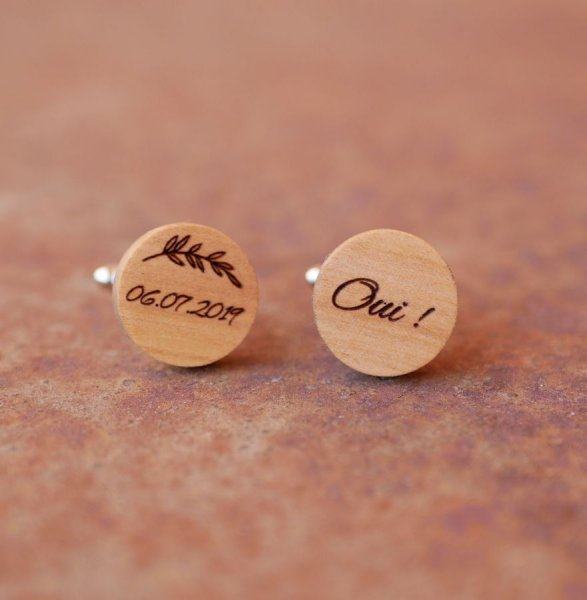 Round wooden cufflinks to personalize 18mm