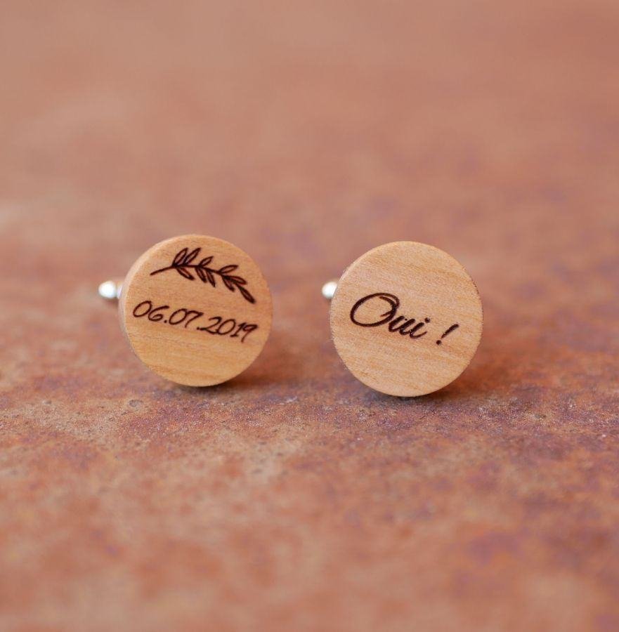 Round wooden cufflinks to personalize 18mm