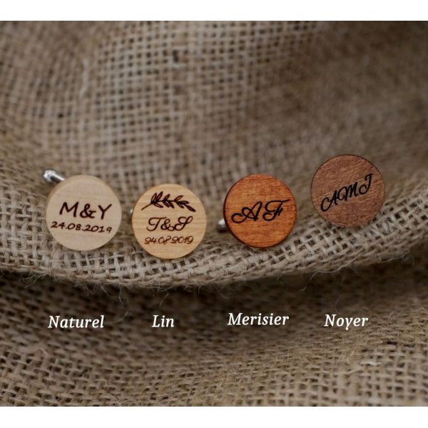 Round wooden cufflinks to personalize 18mm