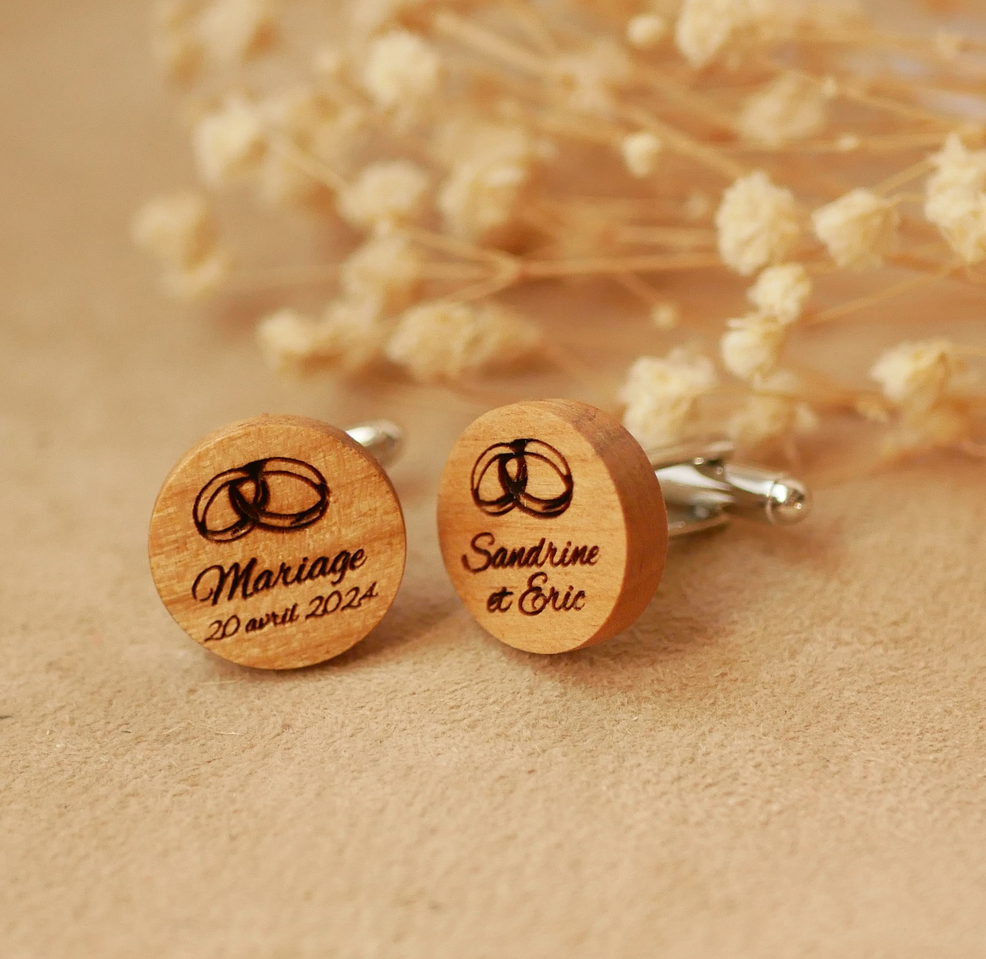 Round wooden cufflinks to personalize 18mm