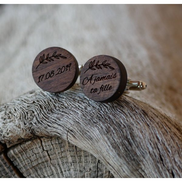 Round wooden cufflinks to personalize 18mm