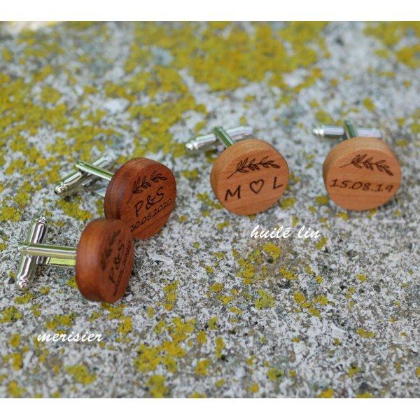 Round wooden cufflinks to personalize 18mm