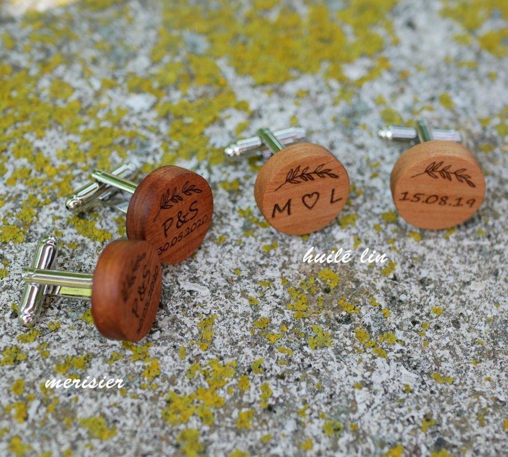 Round wooden cufflinks to personalize 18mm