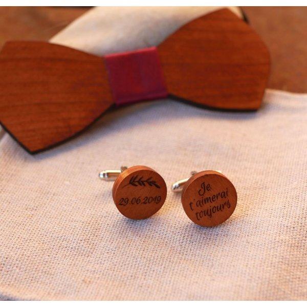 Round wooden cufflinks to personalize 18mm