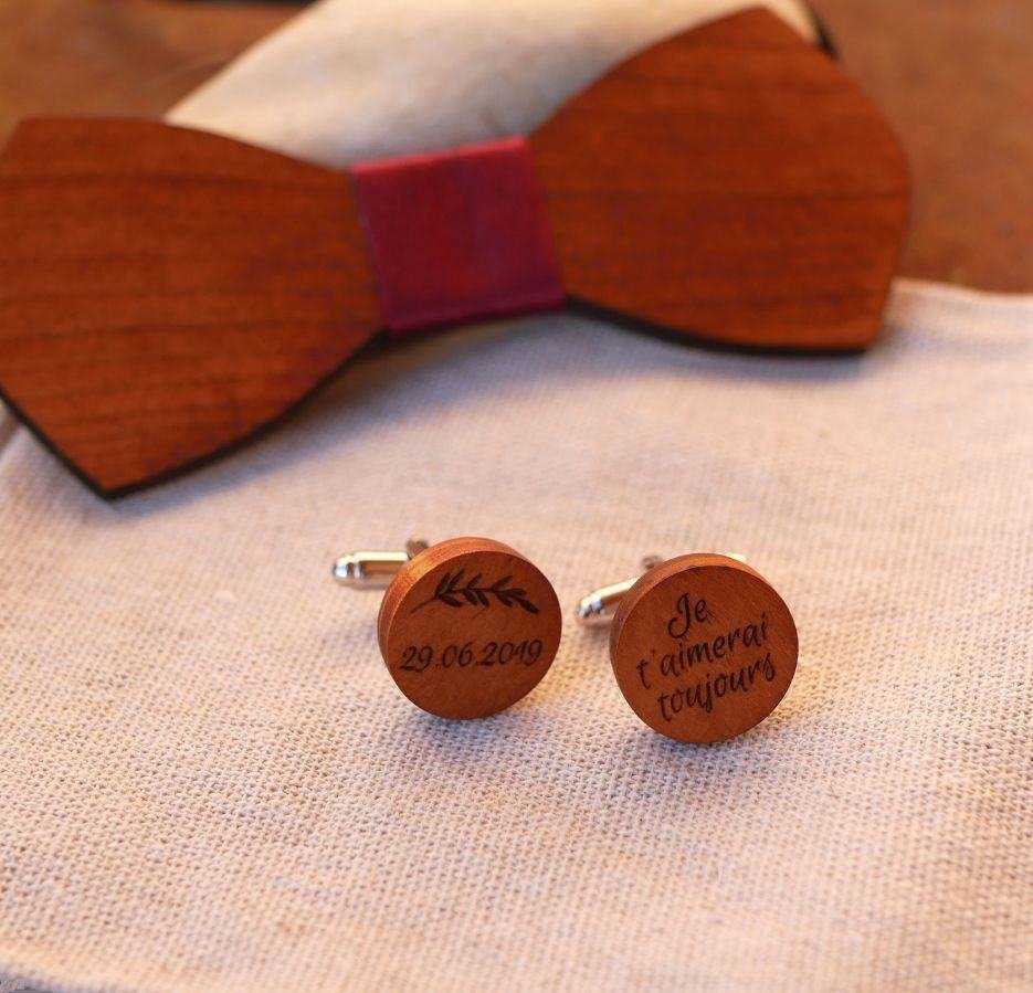 Round wooden cufflinks to personalize 18mm