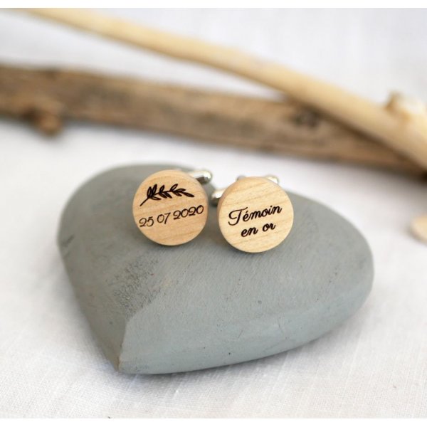 Round wooden cufflinks to personalize 18mm