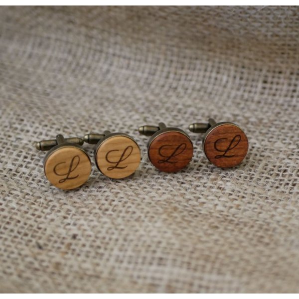 Wooden cufflinks set with aged bronze 16 mm customizable