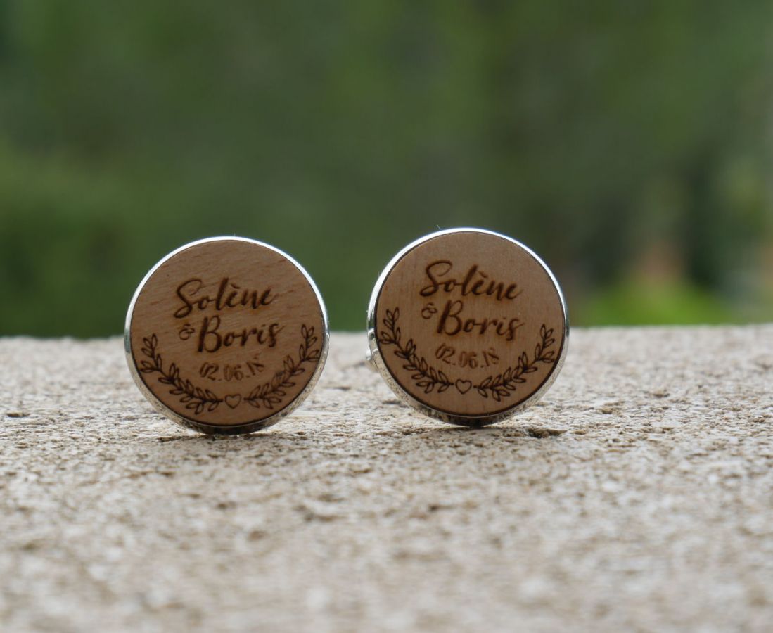 Cufflinks cabochon fine wood 20mm customizable