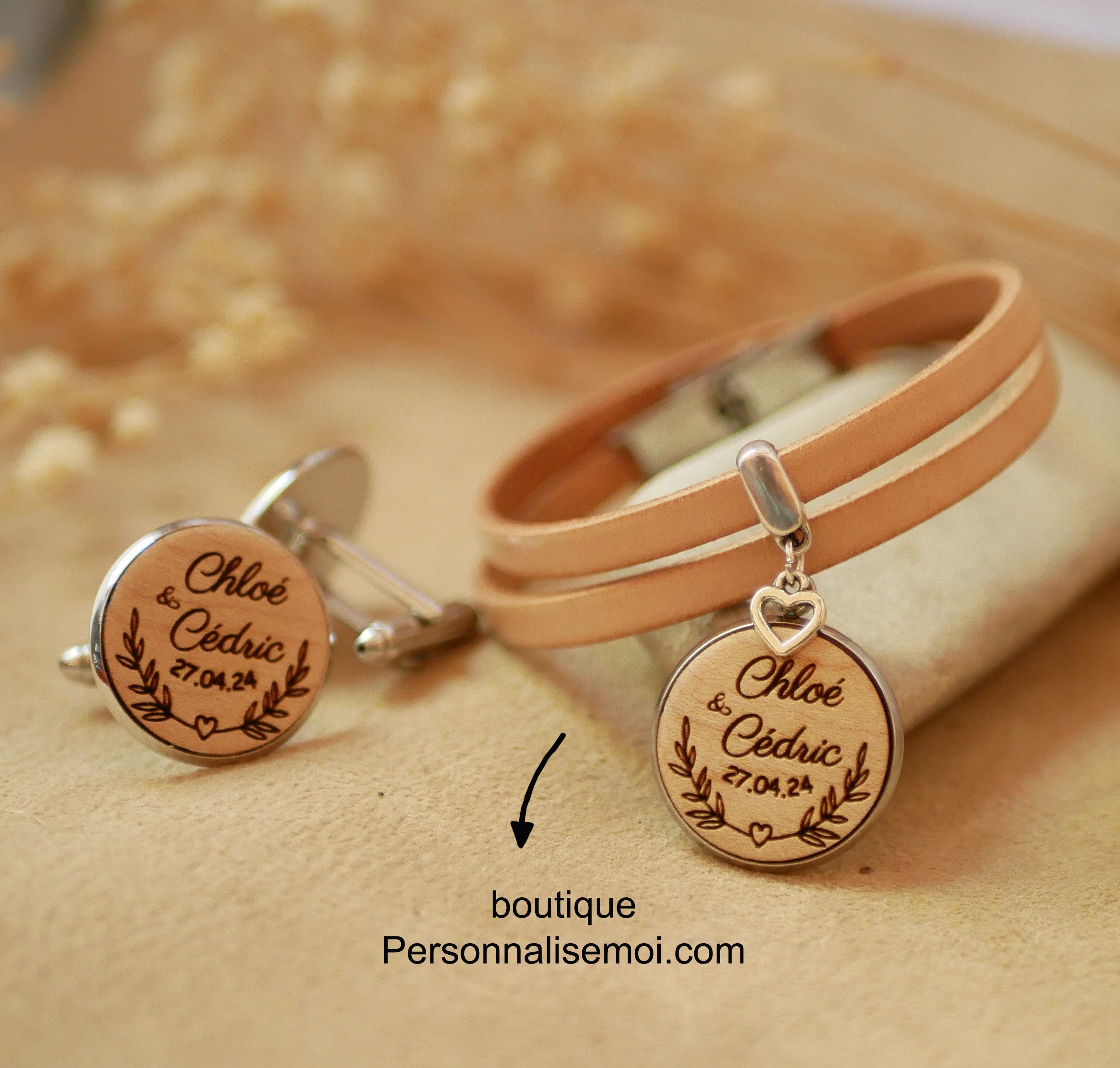 Cufflinks cabochon fine wood 20mm customizable