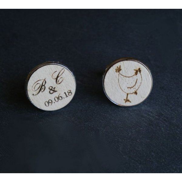 Cufflinks cabochon set engraved design