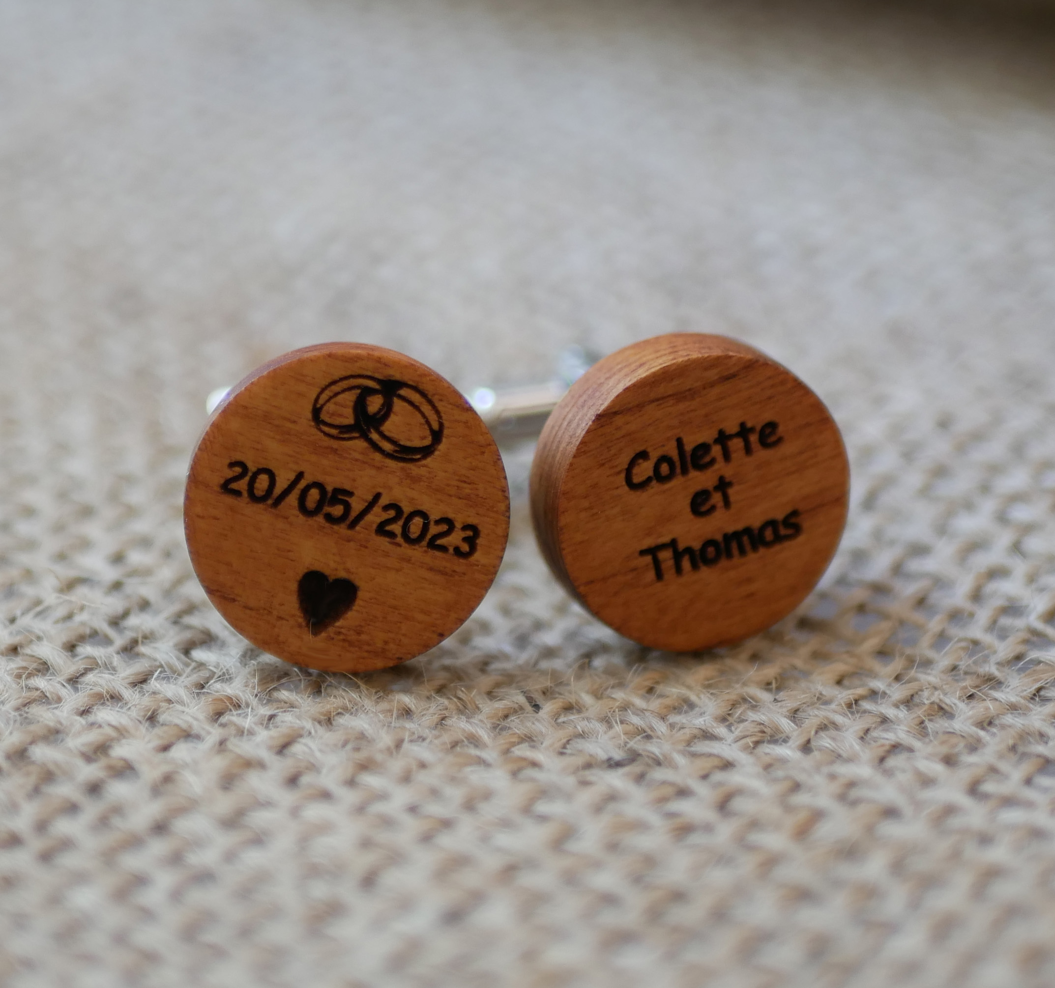 Cherry wood cufflinks with your engraved designs