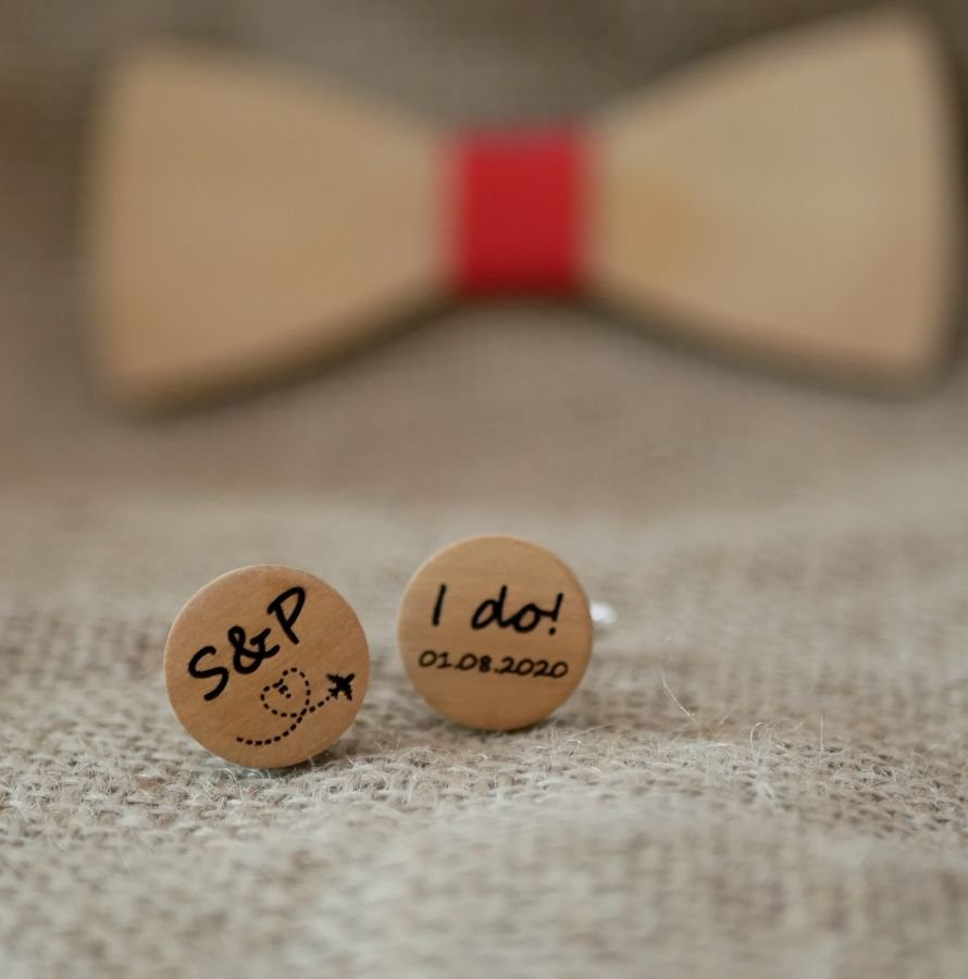 Cherry wood cufflinks with your engraved designs