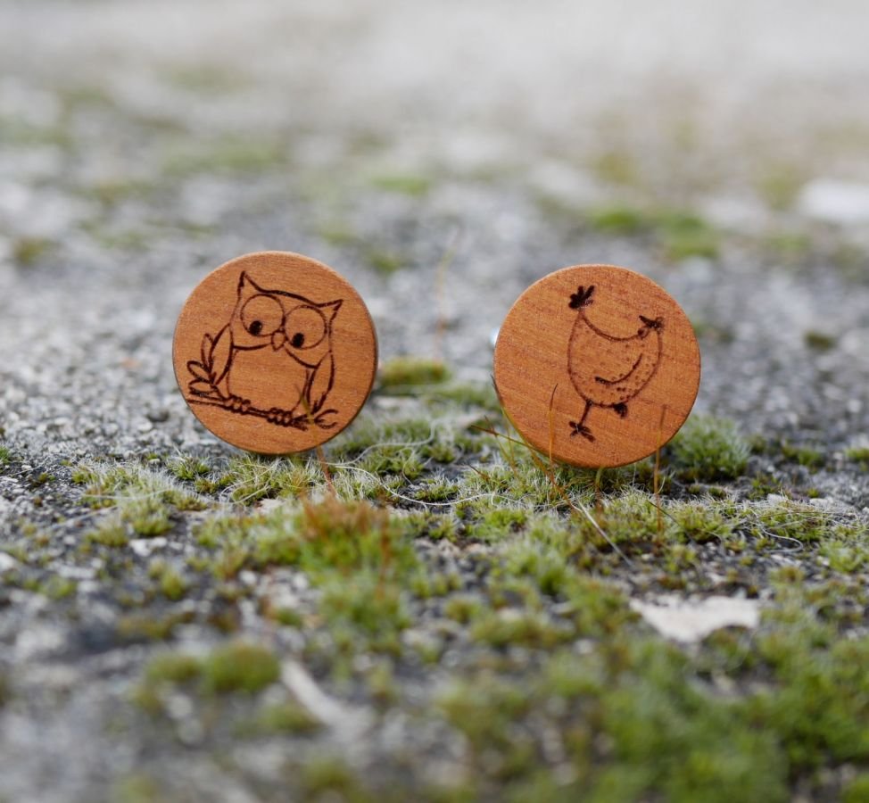 Cherry wood cufflinks with your engraved designs