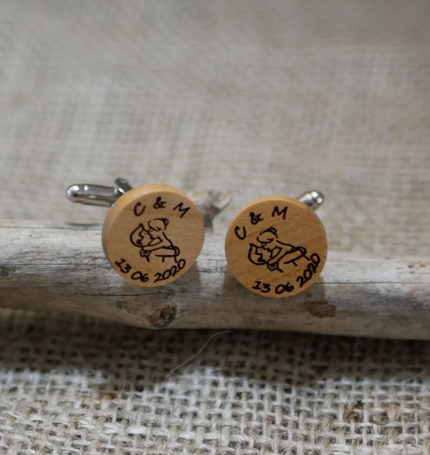 Cherry wood cufflinks with your engraved designs