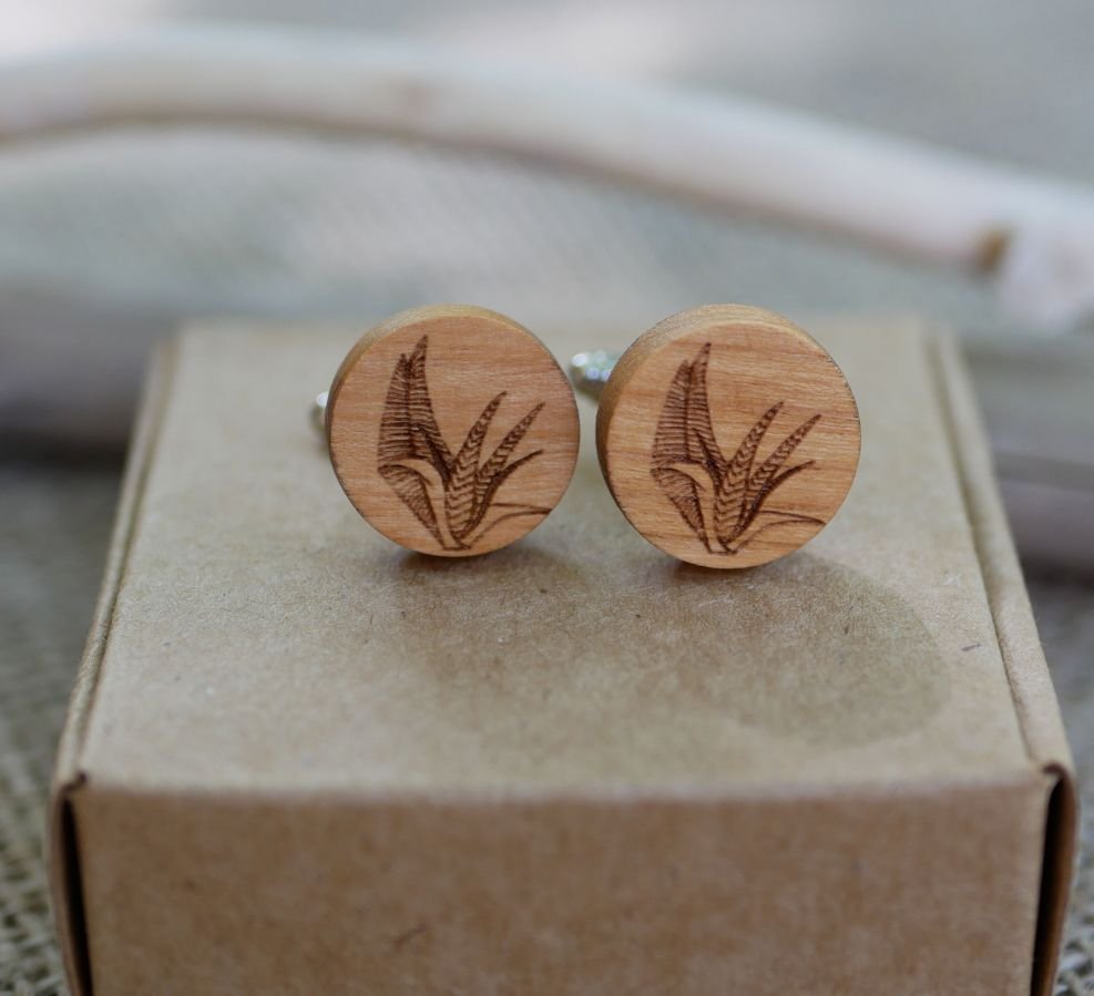 Cherry wood cufflinks with your engraved designs