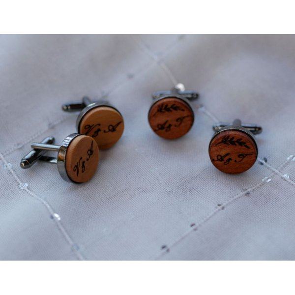 Wooden cufflinks set in dark steel 16mm customizable